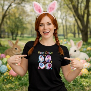 Tricou Paste Happy Easter Kpop Girls Portrete Pastel, din bumbac 100%, tricou negru, Copii | Dama | Barbat - Img 9