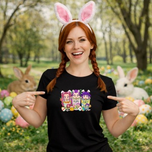 Tricou Paste Happy Easter Kpop Hunters Huntrix Chibi, din bumbac 100%, tricou negru, Copii | Dama | Barbat - Img 9