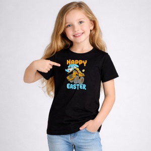 Tricou Paste Happy Easter Utilaj Constructii Masina Galbena, din bumbac 100%, tricou negru, Copii | Dama | Barbat