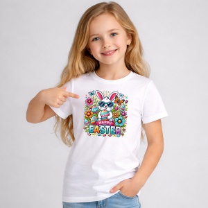 Tricou Paste Iepuras Cu Ochelari Flori Happy Easter Colorat, din bumbac 100%, tricou alb, Copii | Dama | Barbat - Img 2
