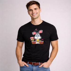 Tricou Paste Iepuras Paste Cos Oua Colorate Clasic, din bumbac 100%, tricou negru, Copii | Dama | Barbat - Img 3