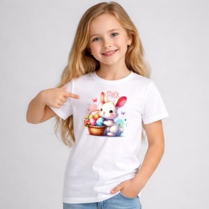 Tricou Paste Iepuras Paste Cos Oua Colorate Pastel Dragut, din bumbac 100%, tricou alb, Copii | Dama | Barbat