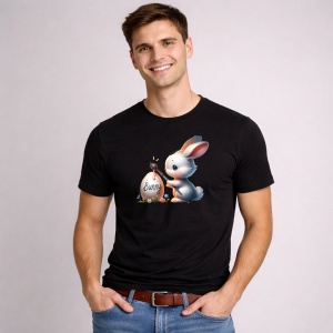 Tricou Paste Iepuras Paste Lumina Bunny Ou Decorativ, din bumbac 100%, tricou negru, Copii | Dama | Barbat