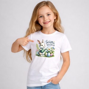 Tricou Paste Iepuras Paste Spring Wishes Flori Oua Colorate, din bumbac 100%, tricou alb, Copii | Dama | Barbat - Img 2