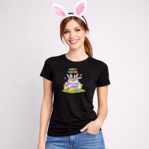 Tricou Paste Iepurasi Paste Cos Oua Colorate Grup Vesel, din bumbac 100%, tricou negru, Copii | Dama | Barbat