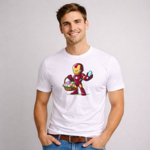 Tricou Paste Iron Man Paste Cos Oua Colorate Erou, din bumbac 100%, tricou alb, Copii | Dama | Barbat - Img 3