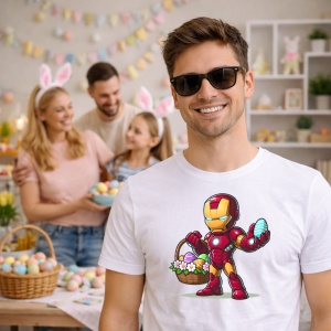 Tricou Paste Iron Man Paste Cos Oua Colorate Erou, din bumbac 100%, tricou alb, Copii | Dama | Barbat - Img 7