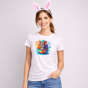 Tricou Paste Jerry Mouse Paste Ou Colorat Vesel, din bumbac 100%, tricou alb, Copii | Dama | Barbat - Img 3