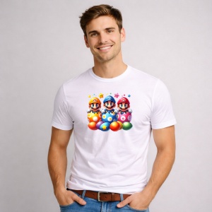 Tricou Paste Mario Bros Paste Oua Colorate Echilibru, din bumbac 100%, tricou alb, Copii | Dama | Barbat - Img 2