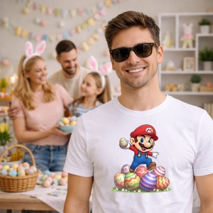 Tricou Paste Mario Paste Oua Colorate Gramada Decorativa, din bumbac 100%, tricou alb, Copii | Dama | Barbat - Img 7