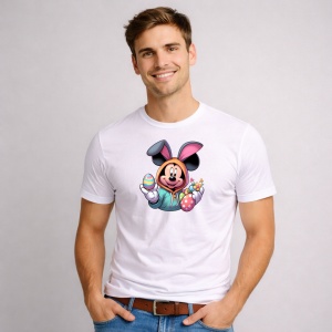 Tricou Paste Mickey Mouse Iepuras Paste Oua Colorate, din bumbac 100%, tricou alb, Copii | Dama | Barbat - Img 2