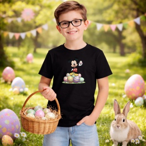 Tricou Paste Mickey Mouse Paste Oua Colorate Gramada, din bumbac 100%, tricou negru, Copii | Dama | Barbat - Img 5