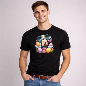 Tricou Paste Mickey Mouse Paste Oua Cos Festiv, din bumbac 100%, tricou negru, Copii | Dama | Barbat