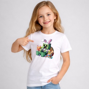 Tricou Paste Minecraft Iepuras Gamer Paste Oua Pixel, din bumbac 100%, tricou alb, Copii | Dama | Barbat - Img 1