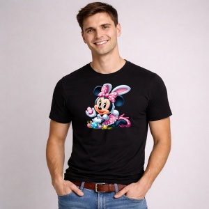 Tricou Paste Minnie Mouse Paste Iepuras Oua Colorate, din bumbac 100%, tricou negru, Copii | Dama | Barbat - Img 3