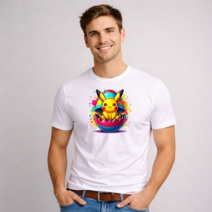Tricou Paste Pikachu Paste Ou Spart Colorat Electric, din bumbac 100%, tricou alb, Copii | Dama | Barbat - Img 2