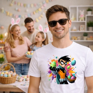 Tricou Paste Robin Teen Titans Paste Oua Colorate Cos, din bumbac 100%, tricou alb, Copii | Dama | Barbat - Img 7