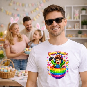 Tricou Paste Roblox Gamer Happy Easter Ou Rainbow Colorat, din bumbac 100%, tricou alb, Copii | Dama | Barbat - Img 7