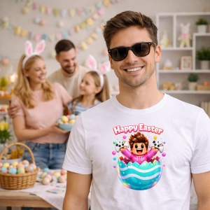 Tricou Paste Roblox Happy Easter Ou Albastru Colorat Gamer, din bumbac 100%, tricou alb, Copii | Dama | Barbat - Img 7