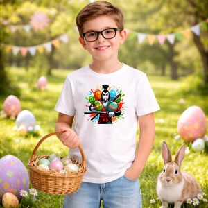 Tricou Paste Samurai Razboinic Paste Oua Colorate Color Splash, din bumbac 100%, tricou alb, Copii | Dama | Barbat - Img 5
