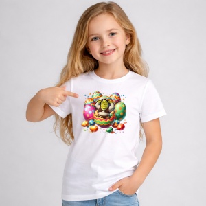 Tricou Paste Shrek Ou Paste Colorat Cos Oua Festive, din bumbac 100%, tricou alb, Copii | Dama | Barbat - Img 1