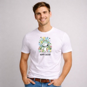 Tricou Paste Snoopy Happy Easter Oua Colorate Decor, din bumbac 100%, tricou alb, Copii | Dama | Barbat - Img 2