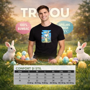 Tricou Paste Snoopy Happy Easter Oua Colorate Primavara, din bumbac 100%, tricou negru, Copii | Dama | Barbat - Img 6