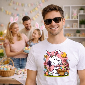 Tricou Paste Snoopy Paste Cos Oua Colorate Floral, din bumbac 100%, tricou alb, Copii | Dama | Barbat - Img 7