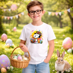 Tricou Paste Snoopy Paste Cos Oua Colorate Primavara 2, din bumbac 100%, tricou alb, Copii | Dama | Barbat - Img 5