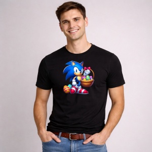 Tricou Paste Sonic Paste Cos Oua Colorate Rapid, din bumbac 100%, tricou negru, Copii | Dama | Barbat