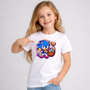 Tricou Paste Sonic Paste Cos Oua Colorate Vesel, din bumbac 100%, tricou alb, Copii | Dama | Barbat
