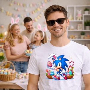 Tricou Paste Sonic Paste Cos Oua Iepuras, din bumbac 100%, tricou alb, Copii | Dama | Barbat - Img 7