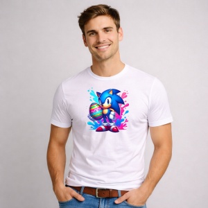 Tricou Paste Sonic Paste Ou Colorat Stil Graffiti, din bumbac 100%, tricou alb, Copii | Dama | Barbat - Img 2