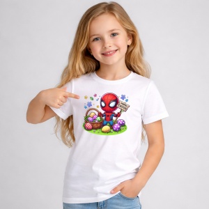 Tricou Paste Spiderman Paste Cos Oua Colorate Iepuras, din bumbac 100%, tricou alb, Copii | Dama | Barbat