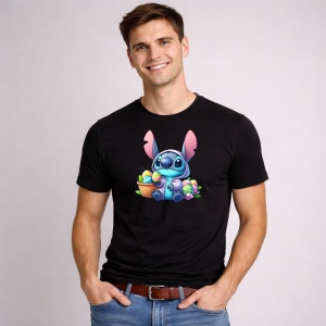 Tricou Paste Stitch Iepuras Paste Cos Oua Colorate, din bumbac 100%, tricou negru, Copii | Dama | Barbat