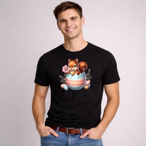 Tricou Paste Veverita Paste Oua Colorate Cos Primavara, din bumbac 100%, tricou negru, Copii | Dama | Barbat - Img 2