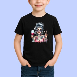 Tricou Peace sign wine stylish girl, fata stilata cu vin si semnul pacii, Copii | Dama | Barbat , tricou negru - Img 2