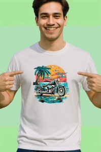 Tricou Peisaj cu palmieri si mare fundal apus Copii | Dama | Barbat - Img 2