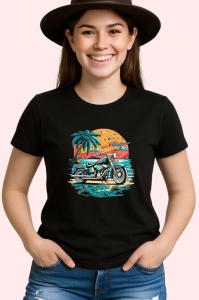 Tricou Peisaj cu palmieri si mare fundal apus Copii | Dama | Barbat, culoare negru - Img 3