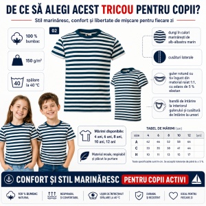 Tricou pentru Copii Marinăresc | Dungi Alb-Albastru - 805 - Img 2