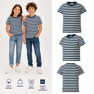 Tricou pentru Copii Marinăresc | Dungi Alb-Albastru - 805 - Img 12