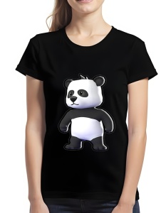 Tricou negru cu un design colorat care înfățișează un personaj stilizat din Stumble Guys sub forma unui urs panda, cu corp alb și negru și o expresie adorabilă.