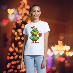 Tricou personalizat Craciun pentru dama 1, Spiridusul Grinch, Bumbac - Img 2