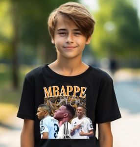 Tricou Personalizat pentru Copii cu Kyllian Mbappe la Real Madrid - Cadou pentru Fanii Fotbalului - Kyllian Mbappe Real Madrid Tricou Copii - Img 5