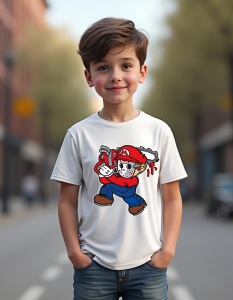 Tricou personalizat pentru copii din bumbac 100% - Mario Horror, joc video, groază, mască, Jason