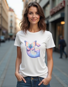 Tricou personalizat pentru dama din bumbac 100% - Butterfly - Litera G