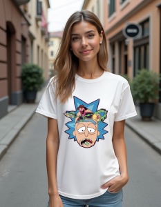 Tricou personalizat pentru dama din bumbac 100% - Crazy Rick, Rick și Morty, desen animat, ciudat, comedie