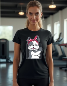 Tricou personalizat pentru dama din bumbac 100% - "Gym Dog" - Ideal pentru pasionatele de fitness si iubitoare de animale - Img 2