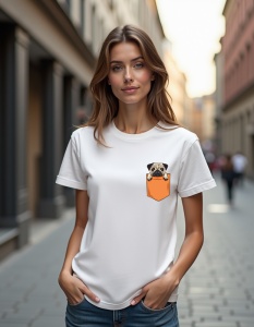 Tricou personalizat pentru dama din bumbac 100% - Pocket Pug - Img 2