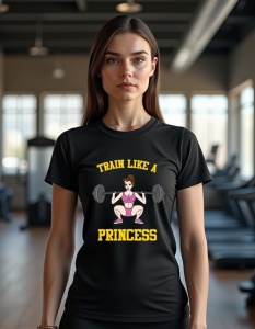 Tricou personalizat pentru dama din bumbac 100% - "Train Like a Princess - Belle" - Motivație pentru antrenamente puternice - Img 2